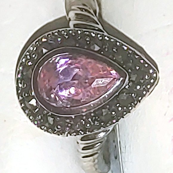 New Old Stock NWT EDCO Ring Band sz 5 Rhodium Marcasite & Pear Cut Topaz - Picture 14 of 16